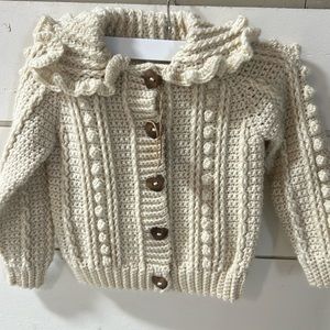 Vintage hand, Irish knit sweater wooden buttons